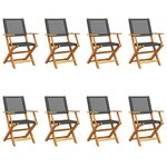 vidaXL Chaises de jardin pliantes lot de 8 noir poly rotin bois massif