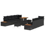 Ensemble de canapé de jardin vidaXL 11 pièces avec coussins noir poly rotin