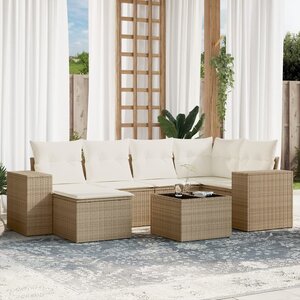 vidaXL Salon de jardin avec coussins 7 Pièces beige résine tressée
