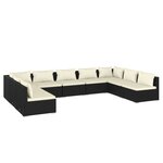 vidaXL Salon de jardin 9 Pièces avec coussins Résine tressée Noir