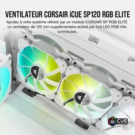 CORSAIR Ventilateur SP Series - White SP120 RGB ELITE - 120mm RGB LED Fan  with AirGuide -Triple Pack