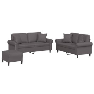 vidaXL Ensemble de canapés 3 Pièces avec coussins gris similicuir