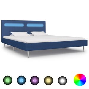 vidaXL Cadre de lit avec LED sans matelas bleu tissu 160x200 cm