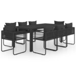 vidaXL Ensemble à manger de jardin 9 Pièces PVC résine tressée noir