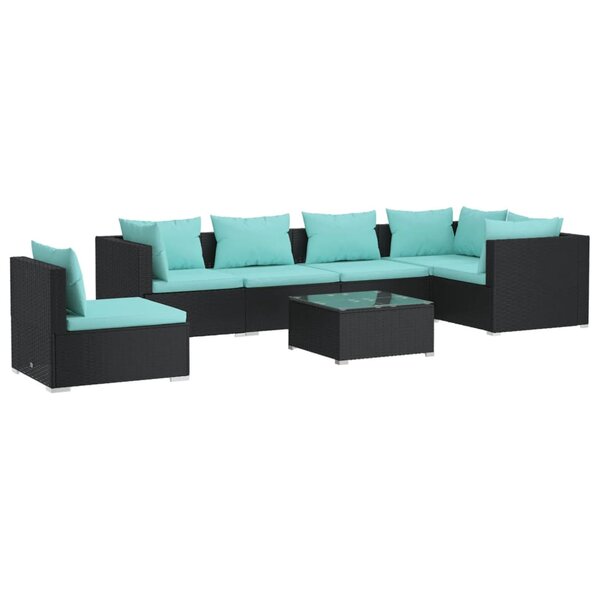 vidaXL Salon de jardin 7 Pièces avec coussins Résine tressée Noir