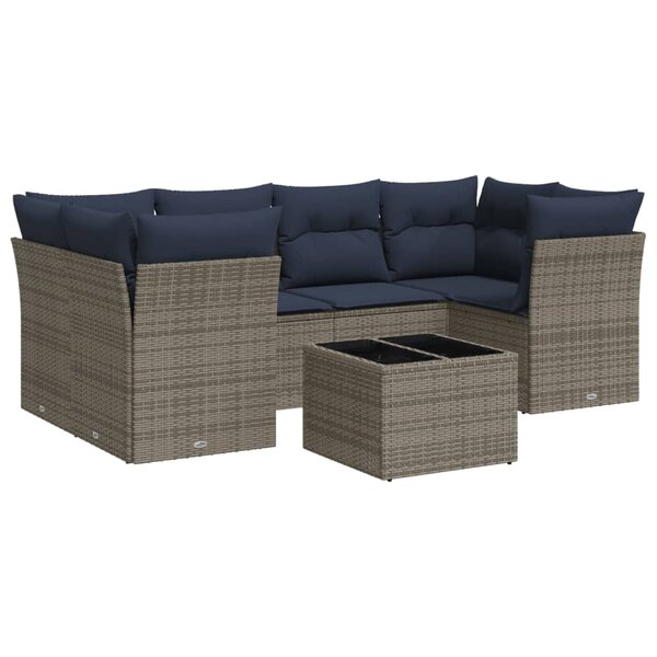 vidaXL Salon de jardin 7 Pièces avec coussins gris résine tressée