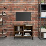 vidaXL Meuble TV avec pieds en métal Chêne fumé 69 5x30x50 cm
