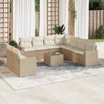 vidaXL Salon de jardin avec coussins 10 Pièces beige résine tressée