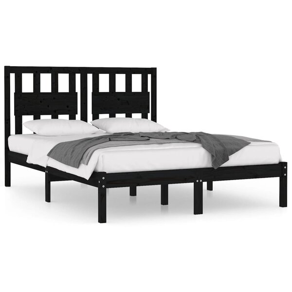 vidaXL Cadre de lit Noir Bois de pin massif 140x190 cm