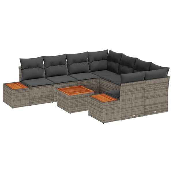 vidaXL Ensemble de canapé de jardin avec coussin 9 Pièces Gris Poly rotin