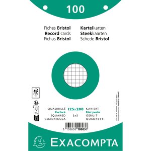 Paquet 100 Fiches Sous Film - Bristol Quadrillé 5x5 Perforé 125x200mm - Blanc - X 12 - Exacompta