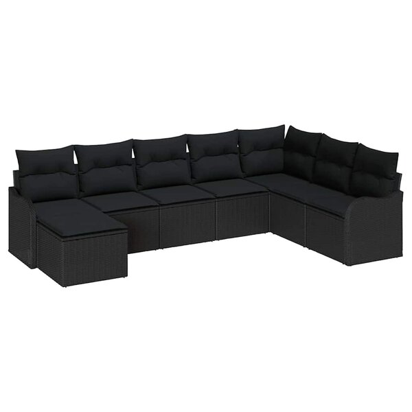 vidaXL Ensemble de canapé de jardin avec coussin 8 Pièces Noir Poly rotin