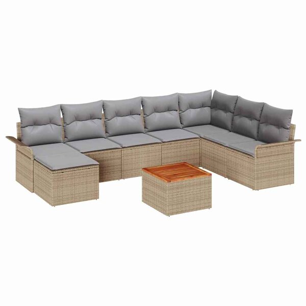 vidaXL Ensemble de canapé de jardin 9 Pièces Beige Poly rotin