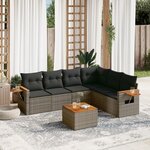 vidaXL Salon de jardin avec coussins 7 Pièces gris résine tressée