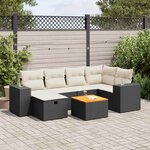 vidaXL Salon de jardin 7 Pièces avec coussins noir résine tressée