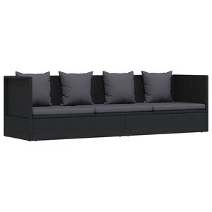 vidaXL Lit de jardin avec coussin et oreiller Résine tressée Noir