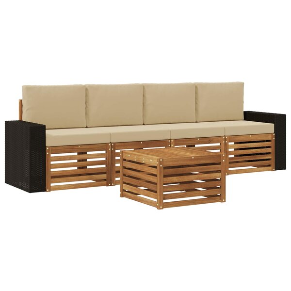 vidaXL Ensemble de canapés d'extérieur 5 Pièces Naturel et Beige
