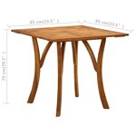 vidaXL Table de jardin 85x85x75 cm Bois d'acacia massif