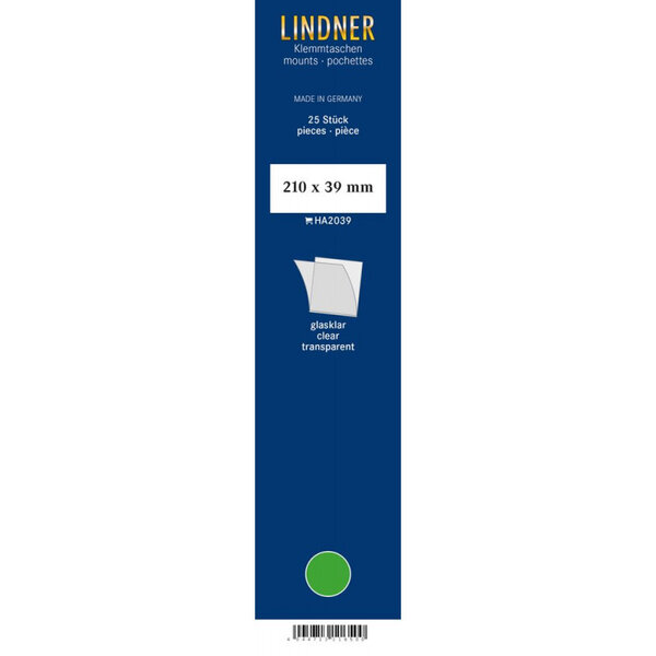 Bandes simple soudure 210 x 39 mm pour timbres-poste. Fond - Transparent