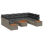 vidaXL Ensemble de salon de jardin de 10 pièces avec des coussins en poly rattan gris et acacia