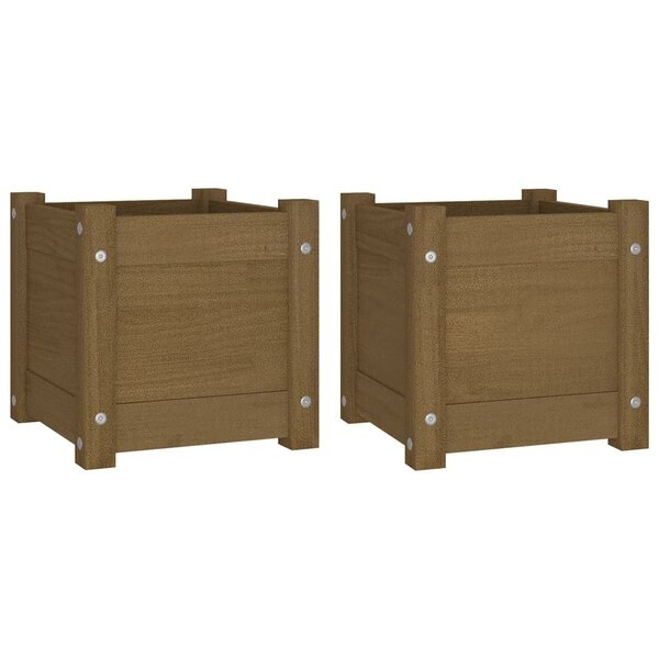 vidaXL Jardinières d'extérieur 2Pièces Marron miel 31x31x31cm Bois de pin