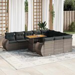 vidaXL Salon de jardin 11 Pièces avec coussins gris résine tressée
