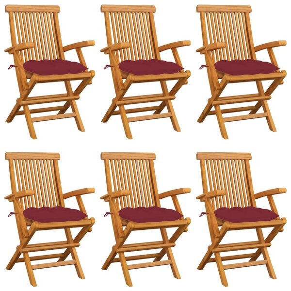 vidaXL Chaises de jardin coussins rouge bordeaux lot de 6 Teck massif