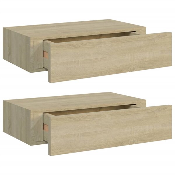 vidaXL Étagères à tiroirs murales 2 Pièces chêne 40x23 5x10 cm MDF