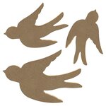 3 hirondelles en bois MDF à décorer - 15 cm
