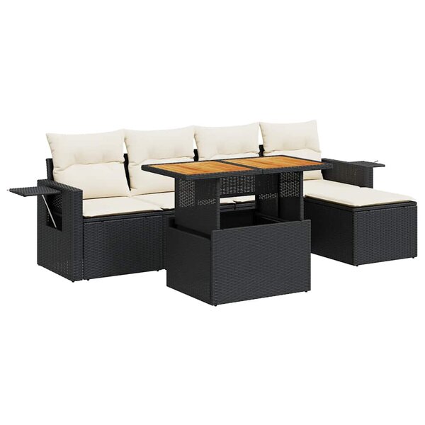 vidaXL Salon de jardin 6 Pièces avec coussins noir résine tressée