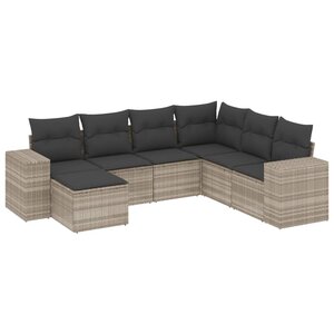 vidaXL Salon de jardin avec coussins 7 Pièces gris clair résine tressée