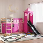 vidaXL Lit superposé avec toboggan et rideaux rose 90x190 cm
