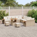 vidaXL Ensemble de canapé de jardin 13 Pièces Beige polyrotin