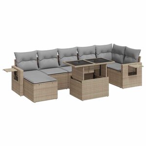 vidaXL Salon de jardin avec coussins 8 Pièces beige résine tressée