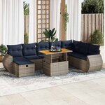 vidaXL Salon de jardin avec coussins 9 Pièces noir résine tressée acacia