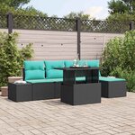 vidaXL Ensemble de canapé de jardin 6 Pièces Noir et Bleu polyrotin