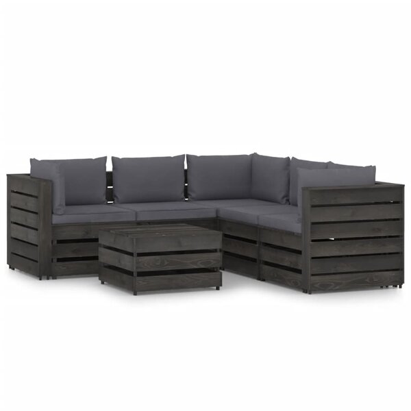 vidaXL Salon de jardin 6 Pièces avec coussins Bois imprégné de gris