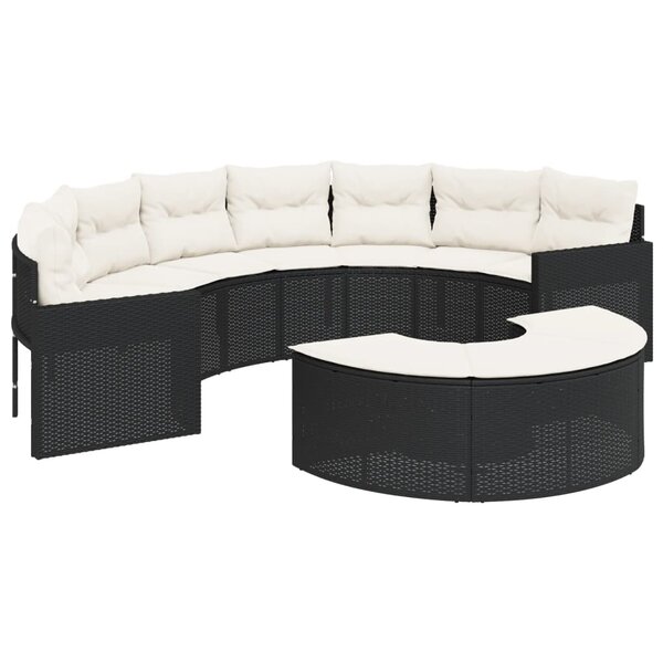 vidaXL Salon de jardin 2 Pièces demi-rond noir résine tressée