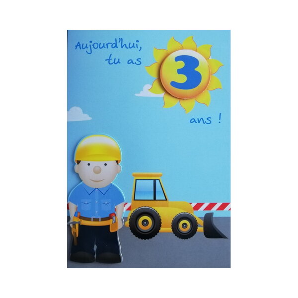 Carte de voeux enfant - anniversaire - 3 ans garçon