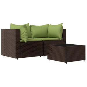 vidaXL Salon de jardin 3 Pièces avec coussins marron résine tressée