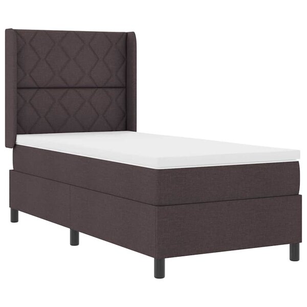 vidaXL Lit à ressorts avec matelas et LED  marron foncé  100x200 cm en tissu