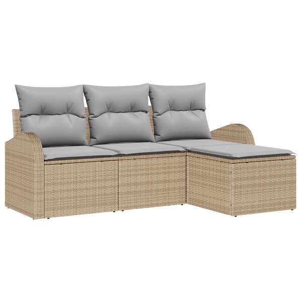 Ensemble de Canapé de Jardin 4 Pièces avec Oreillers Beige Rattan Poly