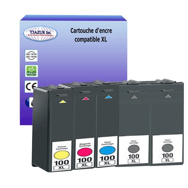 5 Cartouches compatibles avec  Lexmark 100XL remplace Lexmark S300, S301, S305, S400, S405, S505, S600, S602
