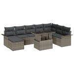 Canapés de Jardin 9 pièces avec Coussins Gris Rattan Poly