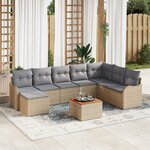 Ensemble de canapé de jardin vidaXL 9 pièces avec coussins Beige Rotin poly Acacia