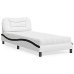 vidaXL Lit avec matelas blanc et noir 90x190 cm similicuir