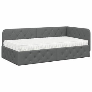 vidaXL Cadre de lit d'angle avec matelas Gris foncé 90 x 190 cm tissu
