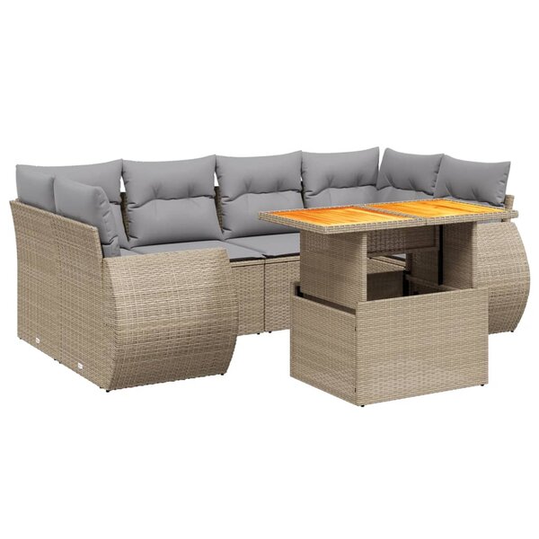 vidaXL Salon de jardin avec coussins 7 Pièces beige résine tressée