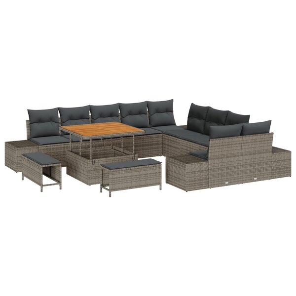 Ensemble de Canapé de Jardin vidaXL en 13 pièces avec coussins Gris Poly Rotin Acacia