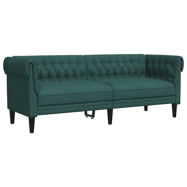 vidaXL Canapé Chesterfield 3 places vert foncé tissu